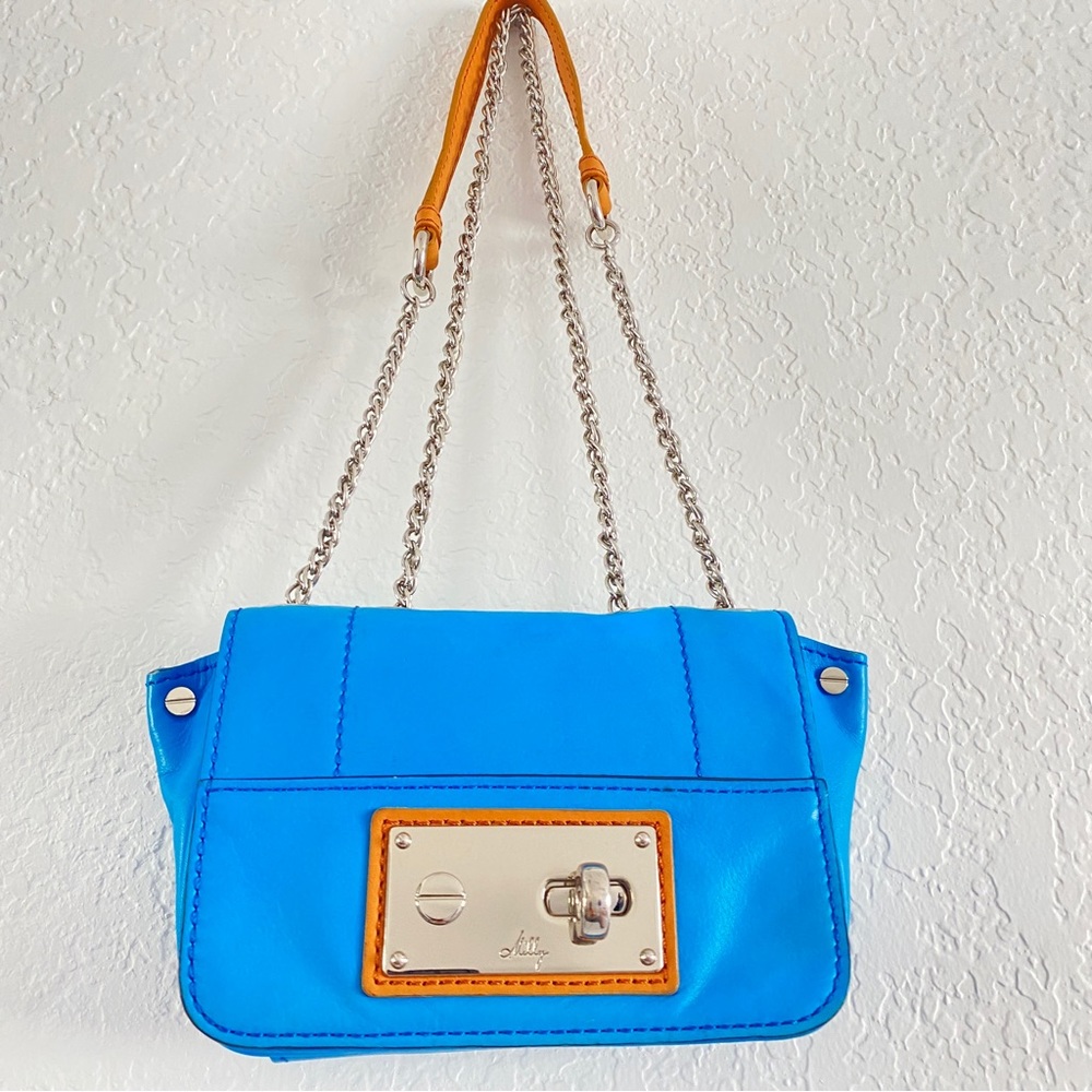Milly blue chain strap crossbody bag